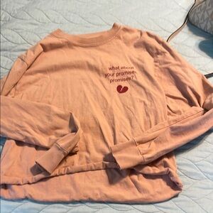 Peach Long Sleeve Shirt with Embroidered Text
